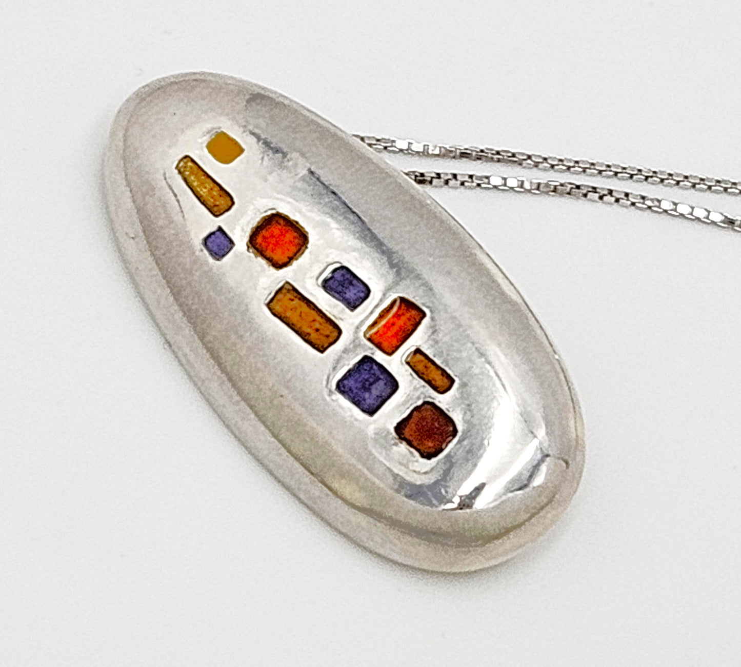 Italian Designer Paloma Canivet Sterling Enamel Modernist Necklace 1970/80s, silver, multicolor, white - image 5 of 8