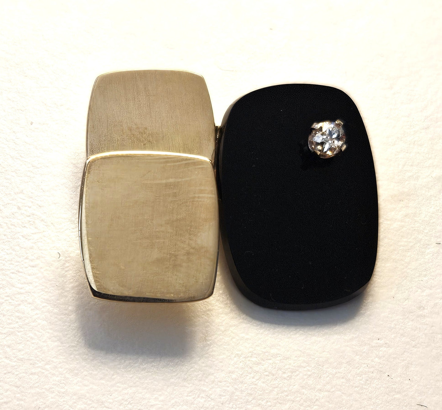 Vintage Artisan 3D modernist 14K gold Diamond and Black Onyx Brooch Pendant, view 2 of 6