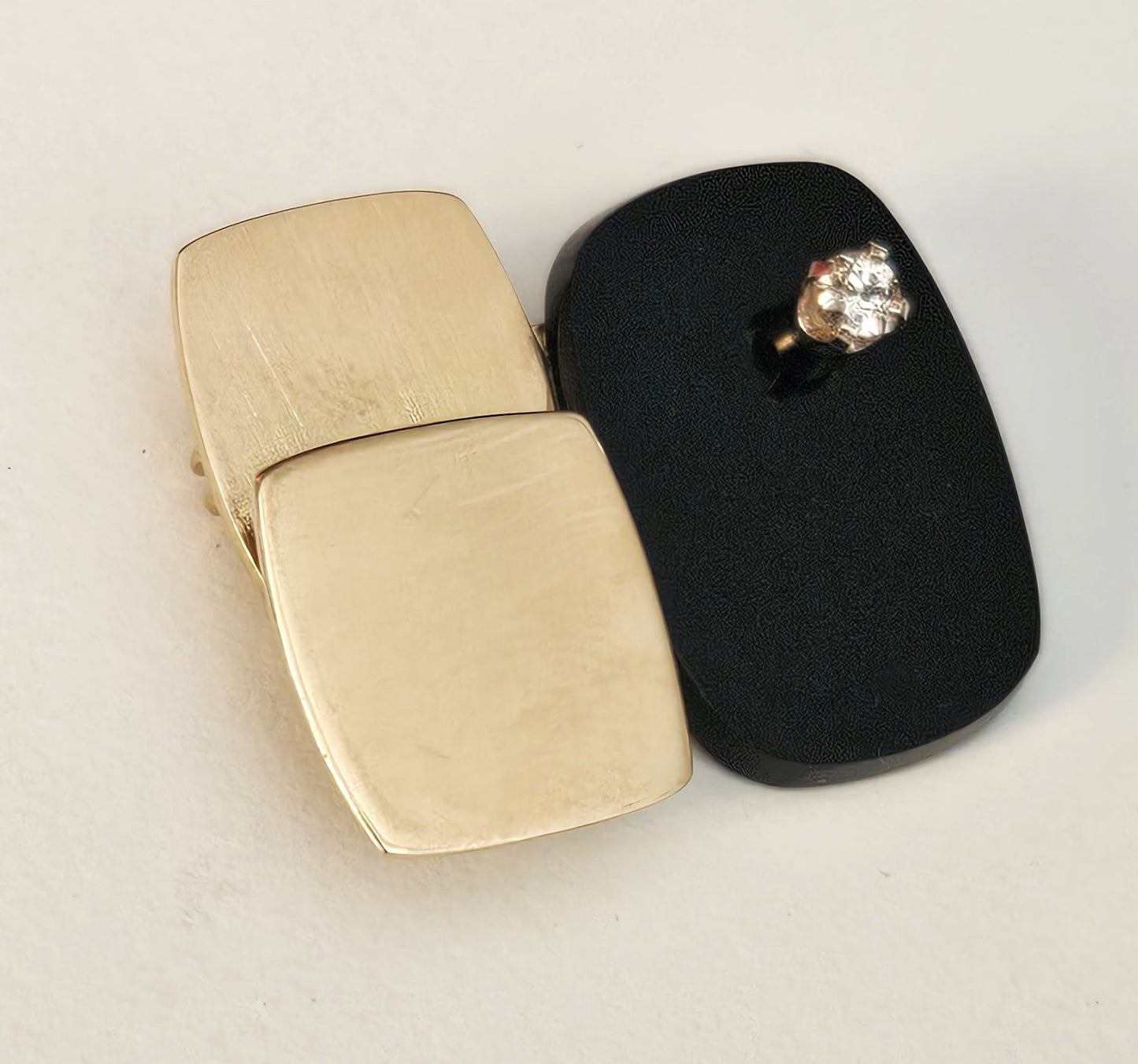 Vintage Artisan 3D modernist 14K gold Diamond and Black Onyx Brooch Pendant, view 1 of 6