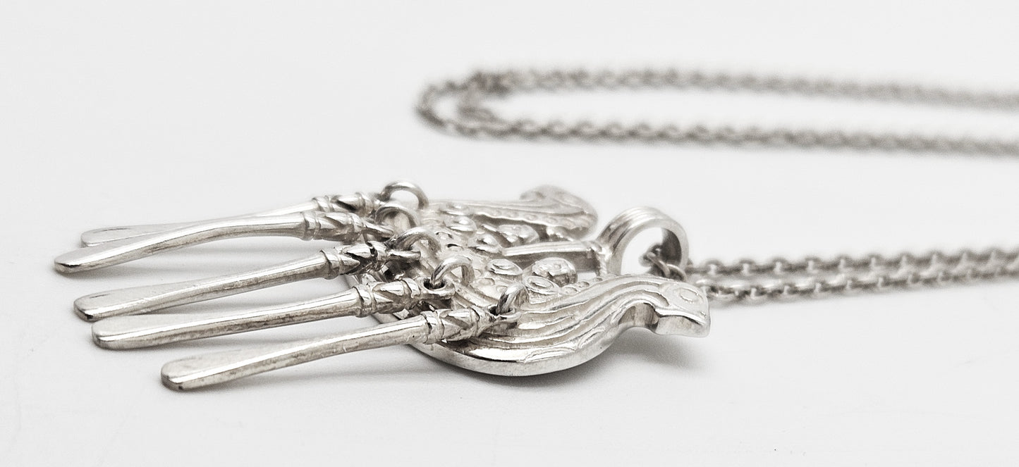 Kalevala Koru Finland Sterling XL 3D Articulating Viking Ship Necklace 1960's