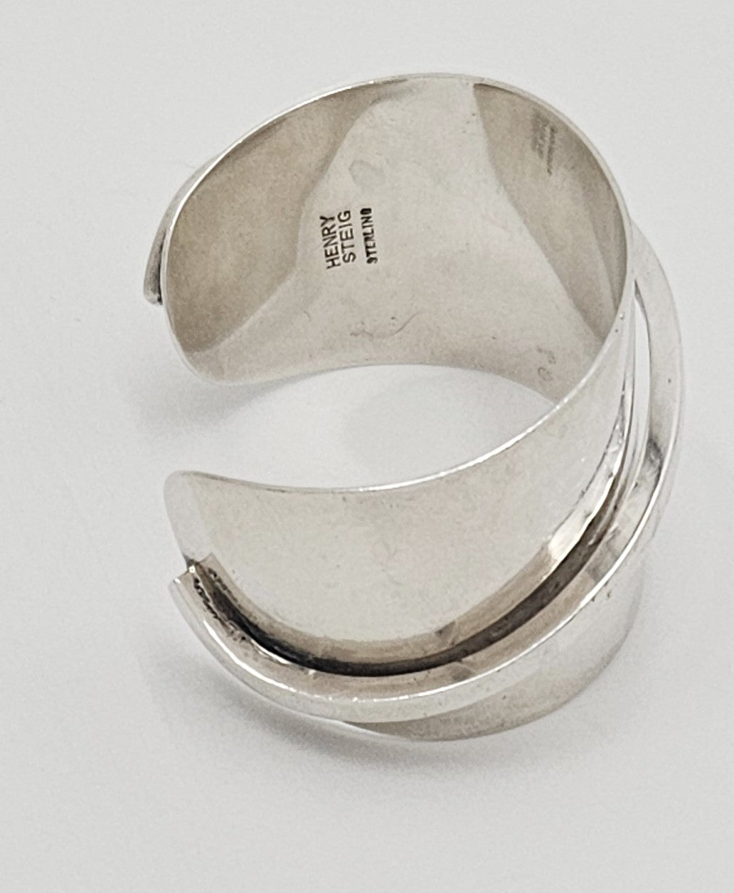 Designer Henry Steig sterling silver abstract modernist Studio Cuff 1950s, view 2 of 8