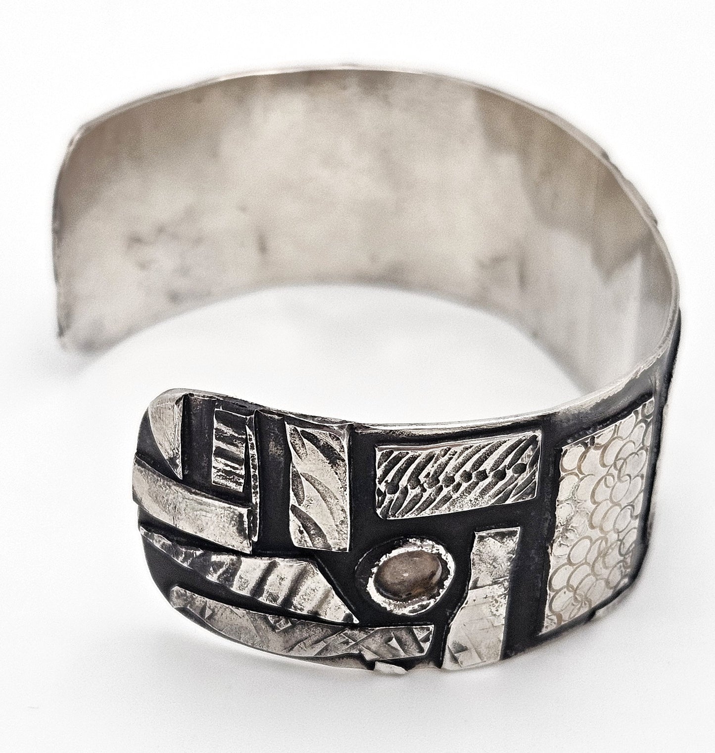 VTG Artisan Sterling Abstract Modernist Constructivism Cuff Bracelet - Signed