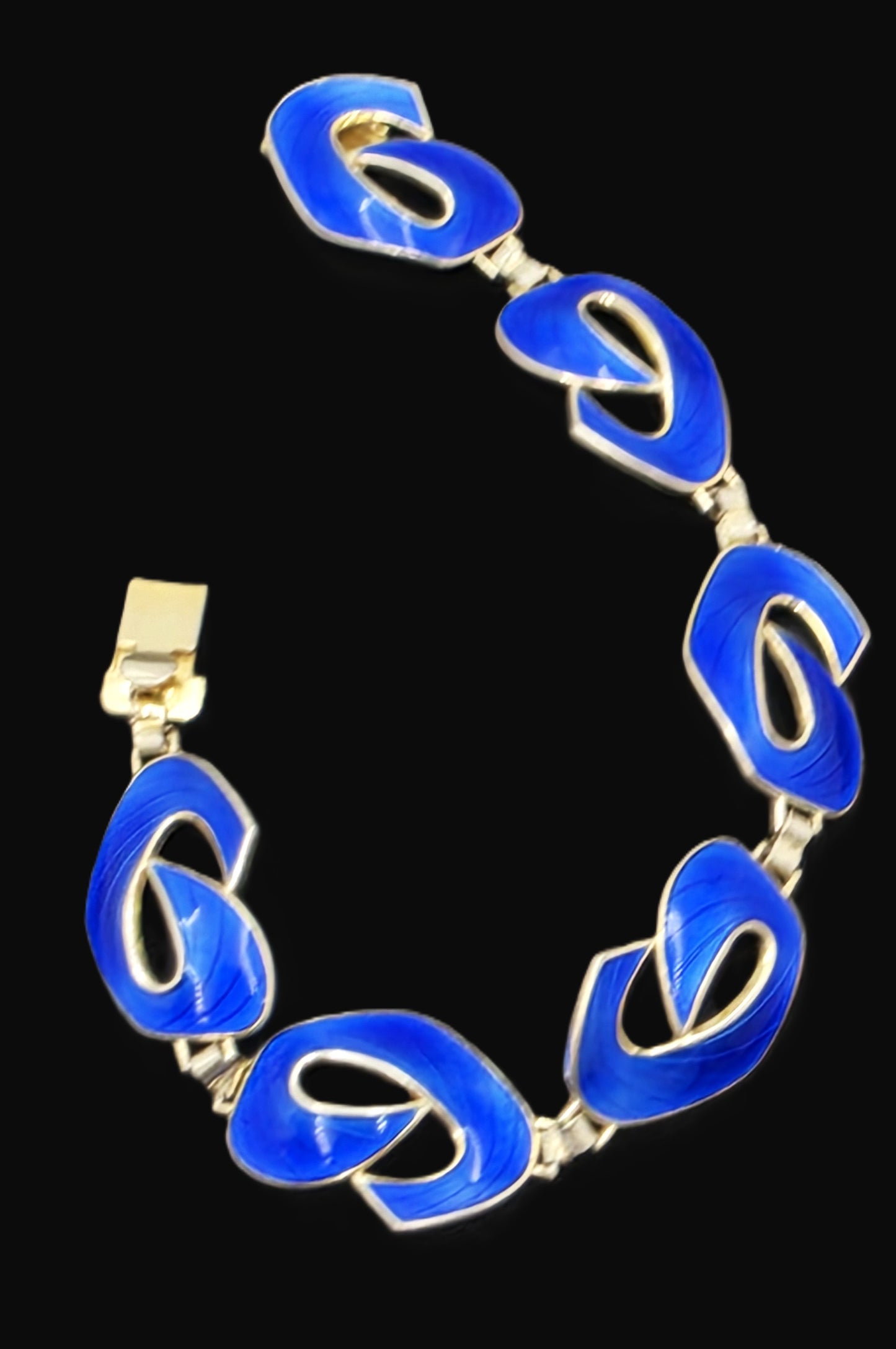 Brazalete de eslabones panel Art Deco de plata y esmalte negro Ivar Holth Noruega años 40