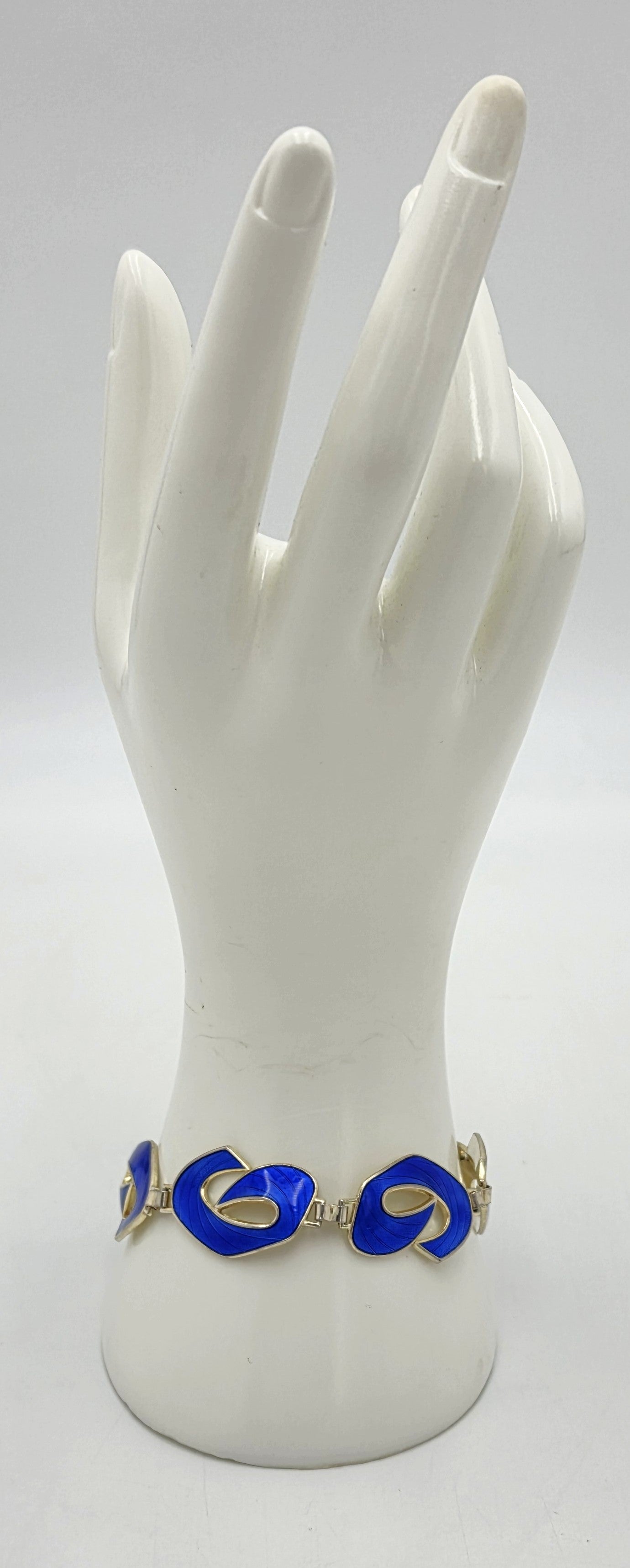 Brazalete de eslabones panel Art Deco de plata y esmalte negro Ivar Holth Noruega años 40