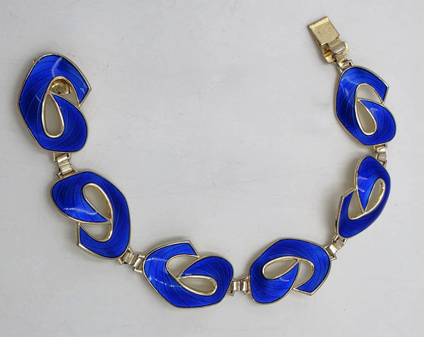 Brazalete de eslabones panel Art Deco de plata y esmalte negro Ivar Holth Noruega años 40