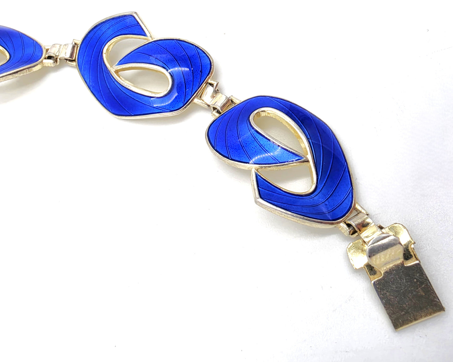 Brazalete de eslabones panel Art Deco de plata y esmalte negro Ivar Holth Noruega años 40