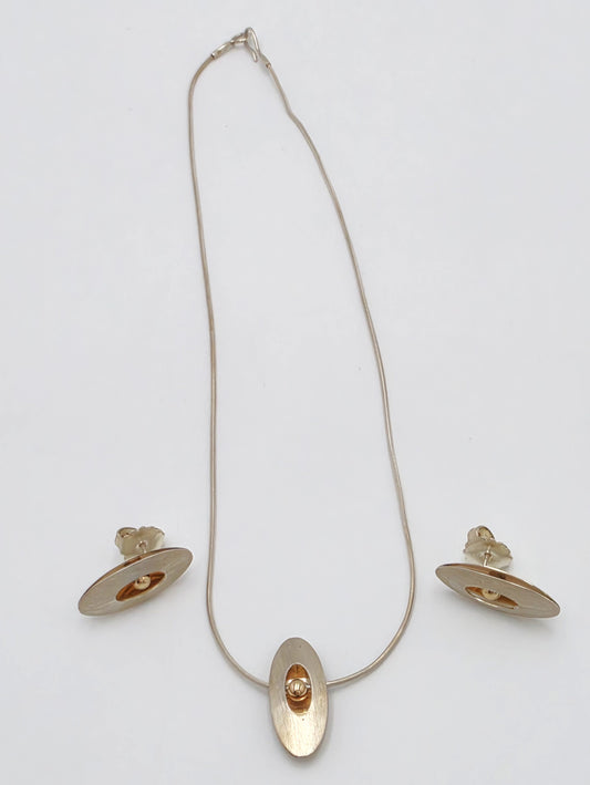 Retired Ed Levin Modernist Sterling 14K Earrings & Necklace Set C 1980/1990s