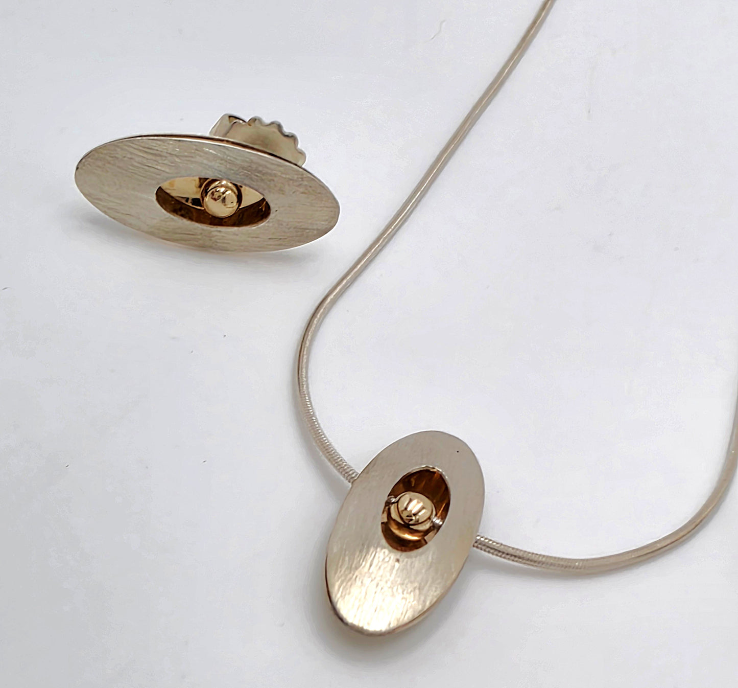 Retired Ed Levin Modernist Sterling 14K Earrings & Necklace Set C 1980/1990s