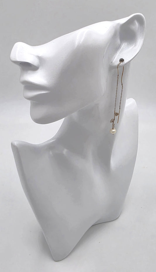 Tess New York Designer Sterling Silver 14k Gold & Pearl Threader Dangle Earrings