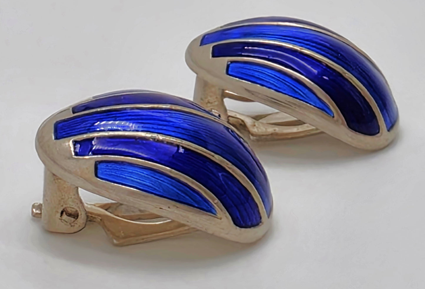 David Andersen Norge Sterling & Guilloché Emalje Modernistiske Øreringe 1960'erne