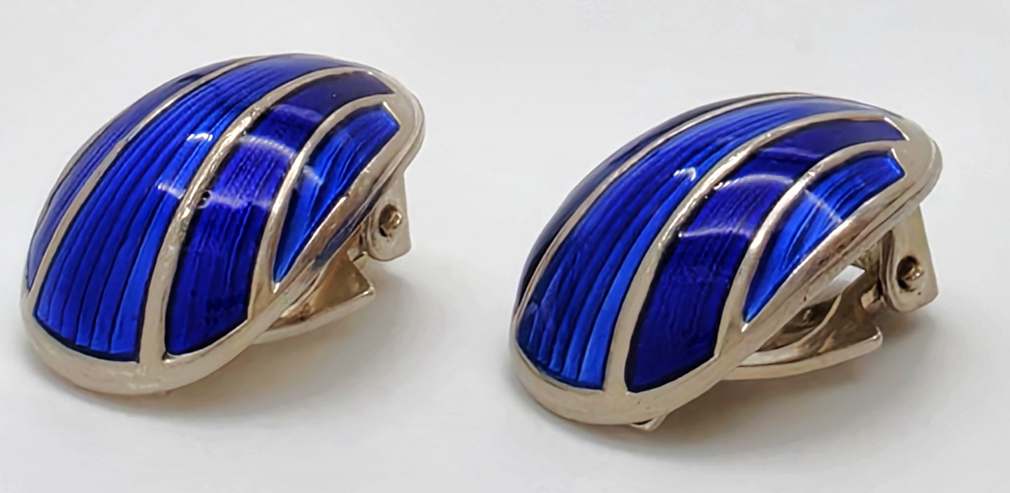David Andersen Norge Sterling & Guilloché Emalje Modernistiske Øreringe 1960'erne