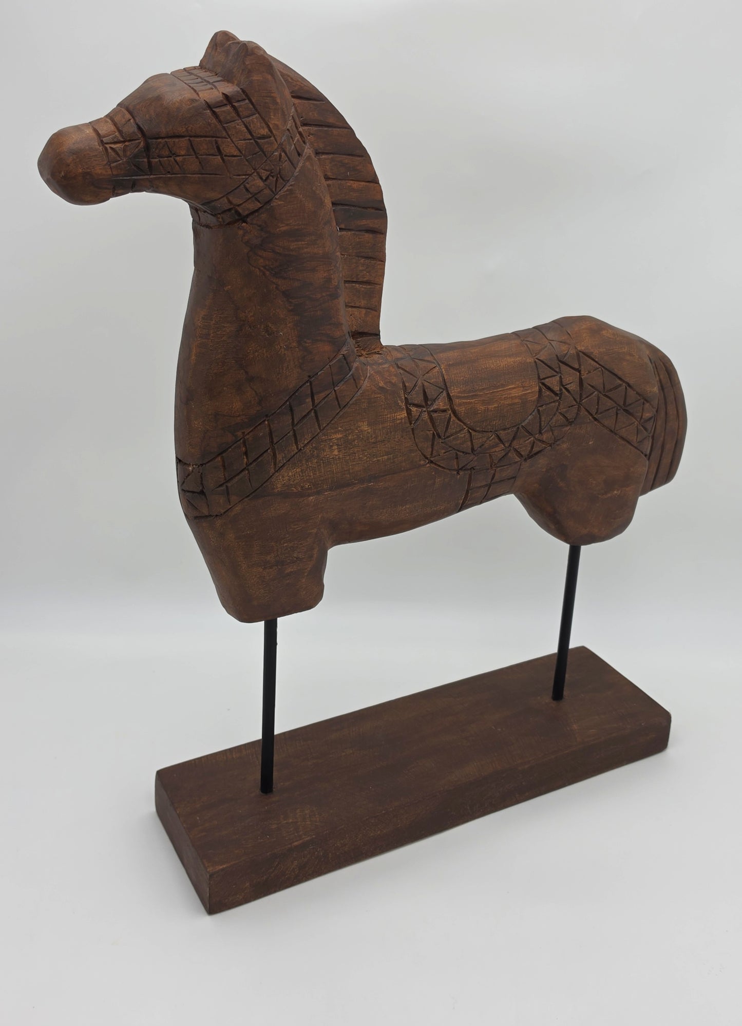 Tall Rustic Scandinavian Nordic Style Carved Solid Wood Folk Art Horse Sculpture