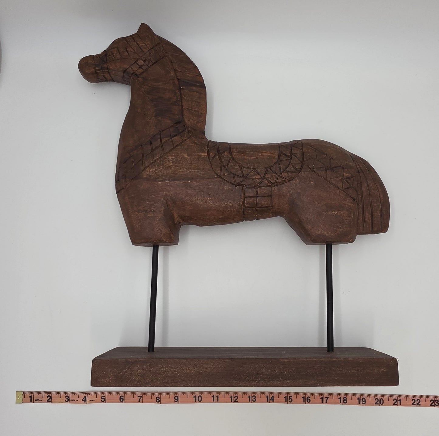 Tall Rustic Scandinavian Nordic Style Carved Solid Wood Folk Art Horse Sculpture