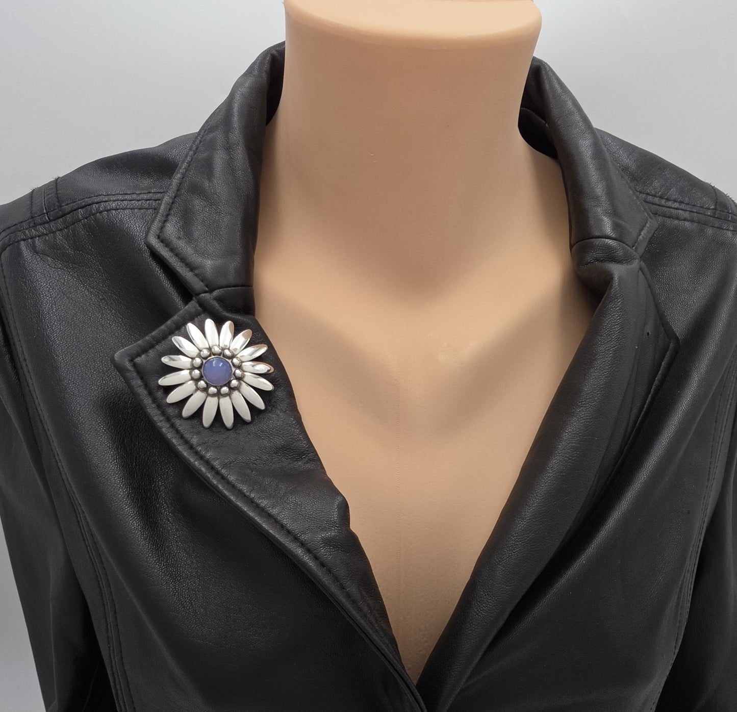 Rare Bjorklund Brdr.B Denmark Sterling Chalcedony 3D Flower Brooch C. 1960s