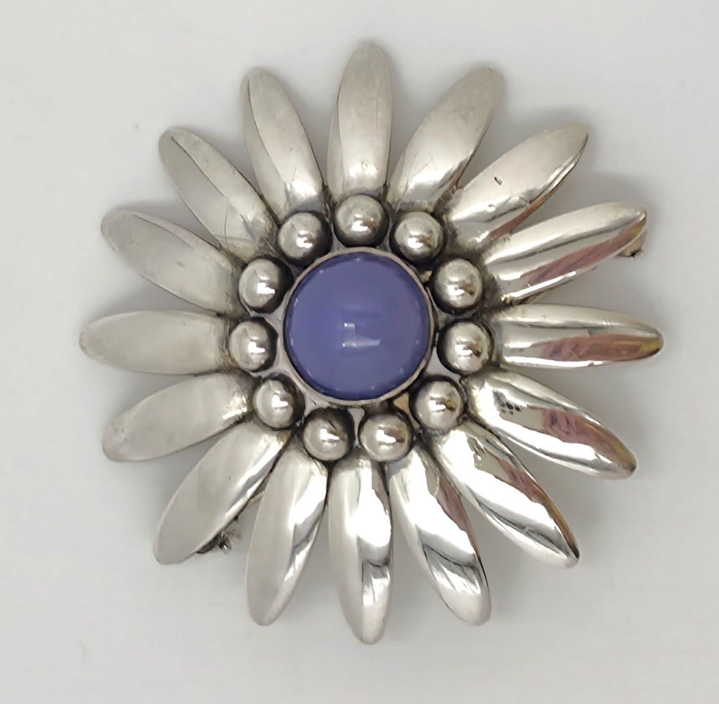 Rare Bjorklund Brdr.B Denmark Sterling Chalcedony 3D Flower Brooch C. 1960s