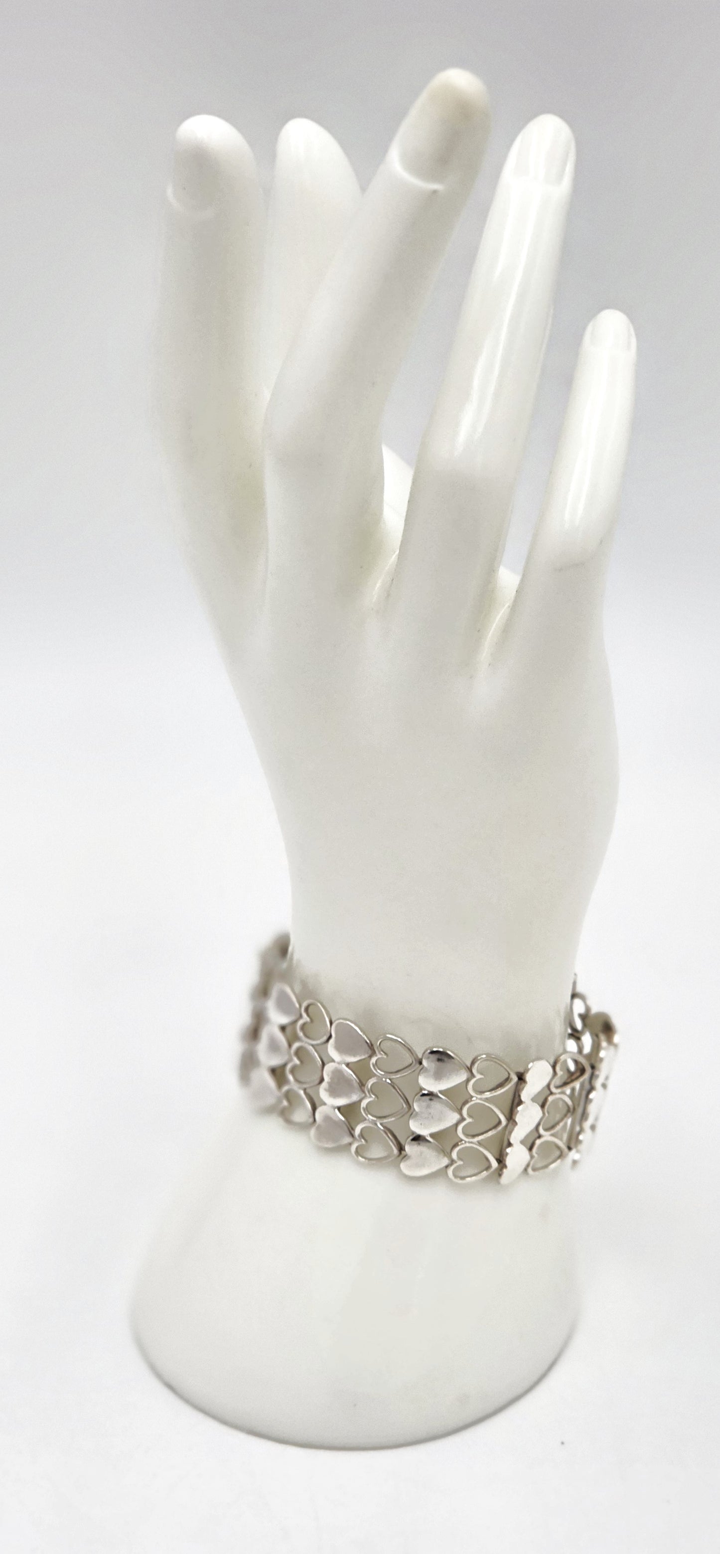 Rare Just Andersen Denmark Sterling Hearts Panel Link Bracelet C. 1930/40s