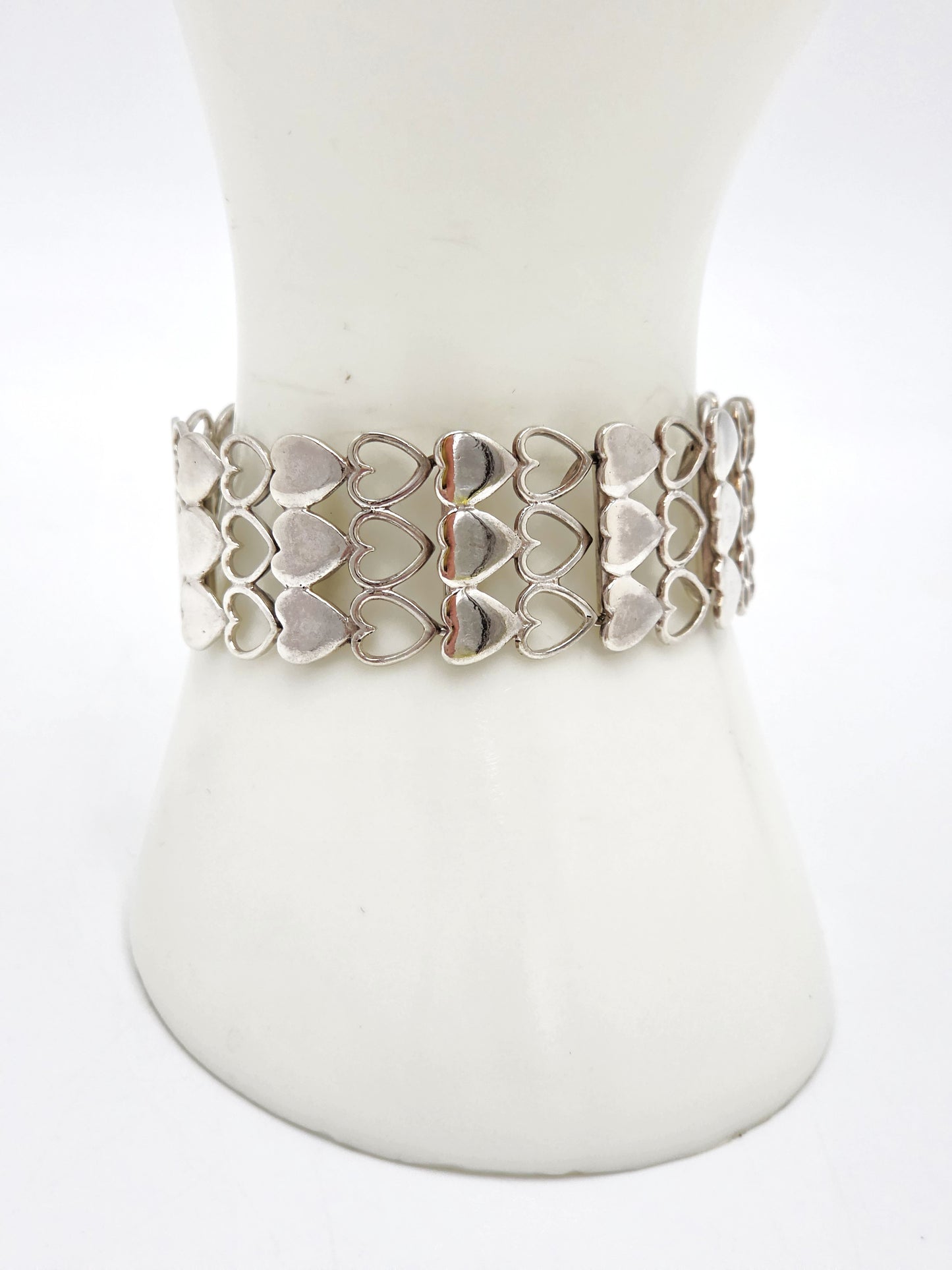 Rare Just Andersen Denmark Sterling Hearts Panel Link Bracelet C. 1930/40s