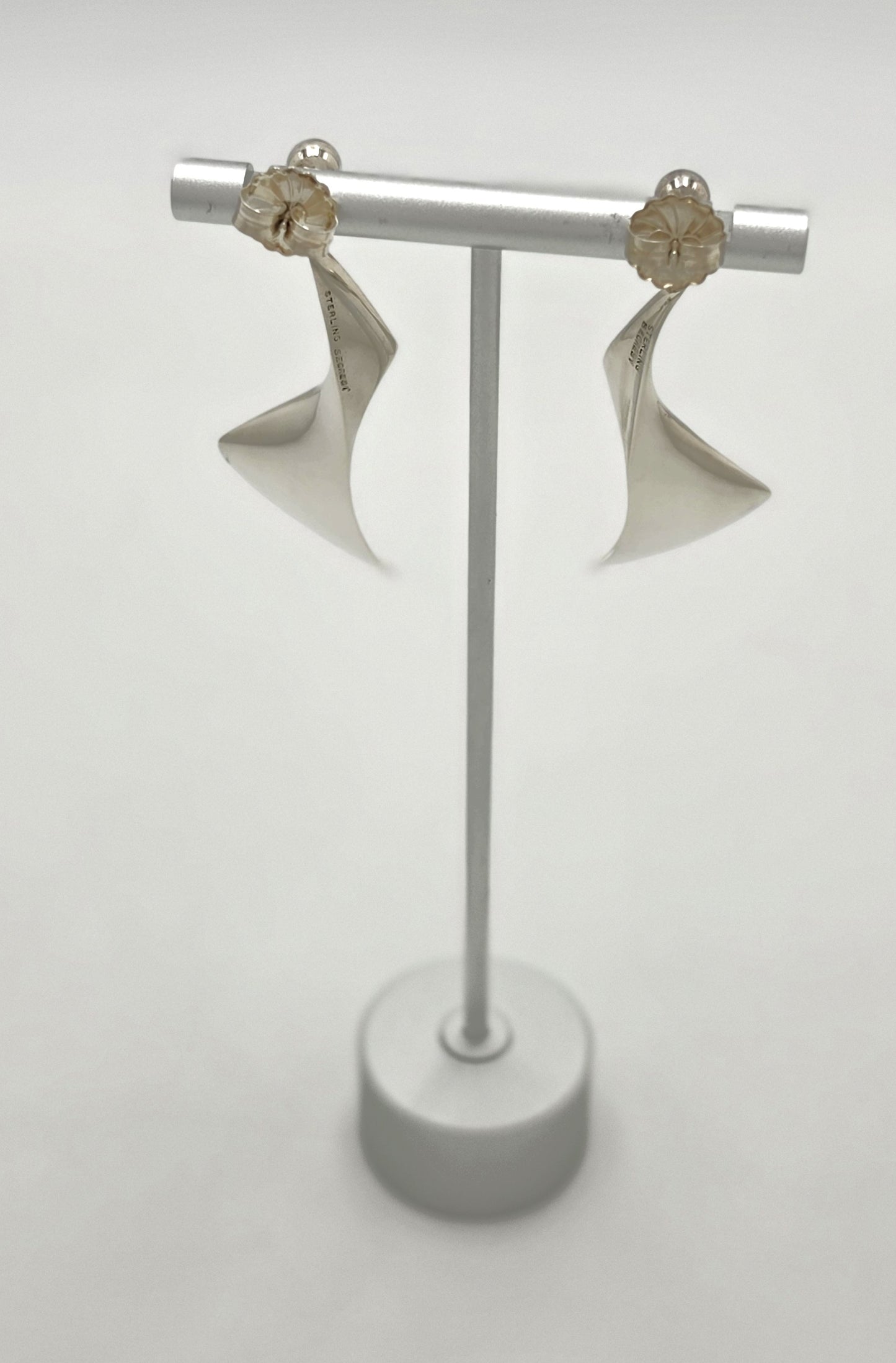 VERY RARE Russell Secrest Sterling Modernist Long Drop Dangle Earrings 1960s