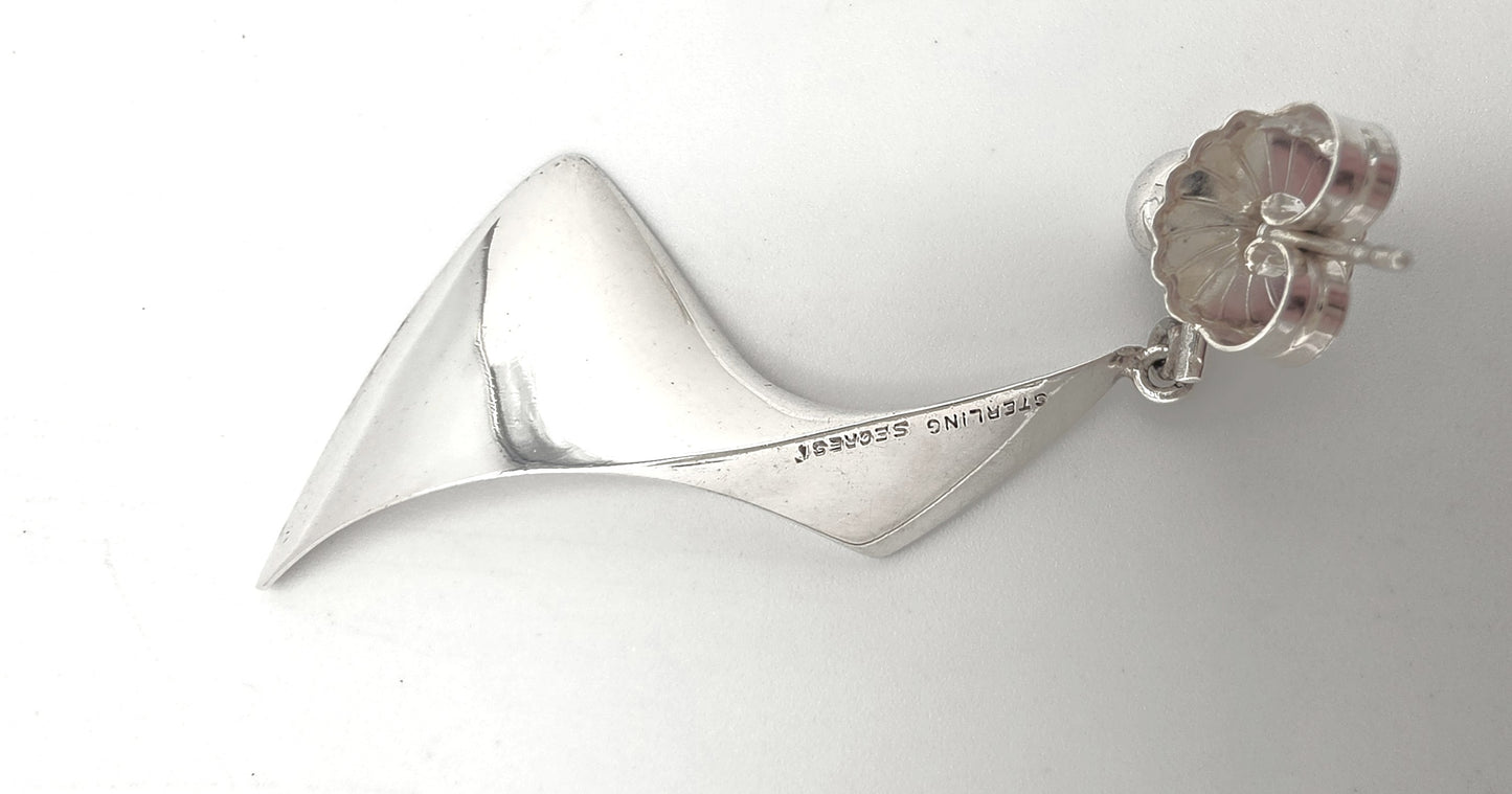 VERY RARE Russell Secrest Sterling Modernist Long Drop Dangle Earrings 1960s