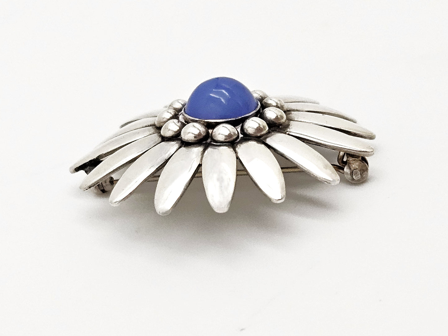 Rare Bjorklund Brdr.B Denmark Sterling Chalcedony 3D Flower Brooch C. 1960s