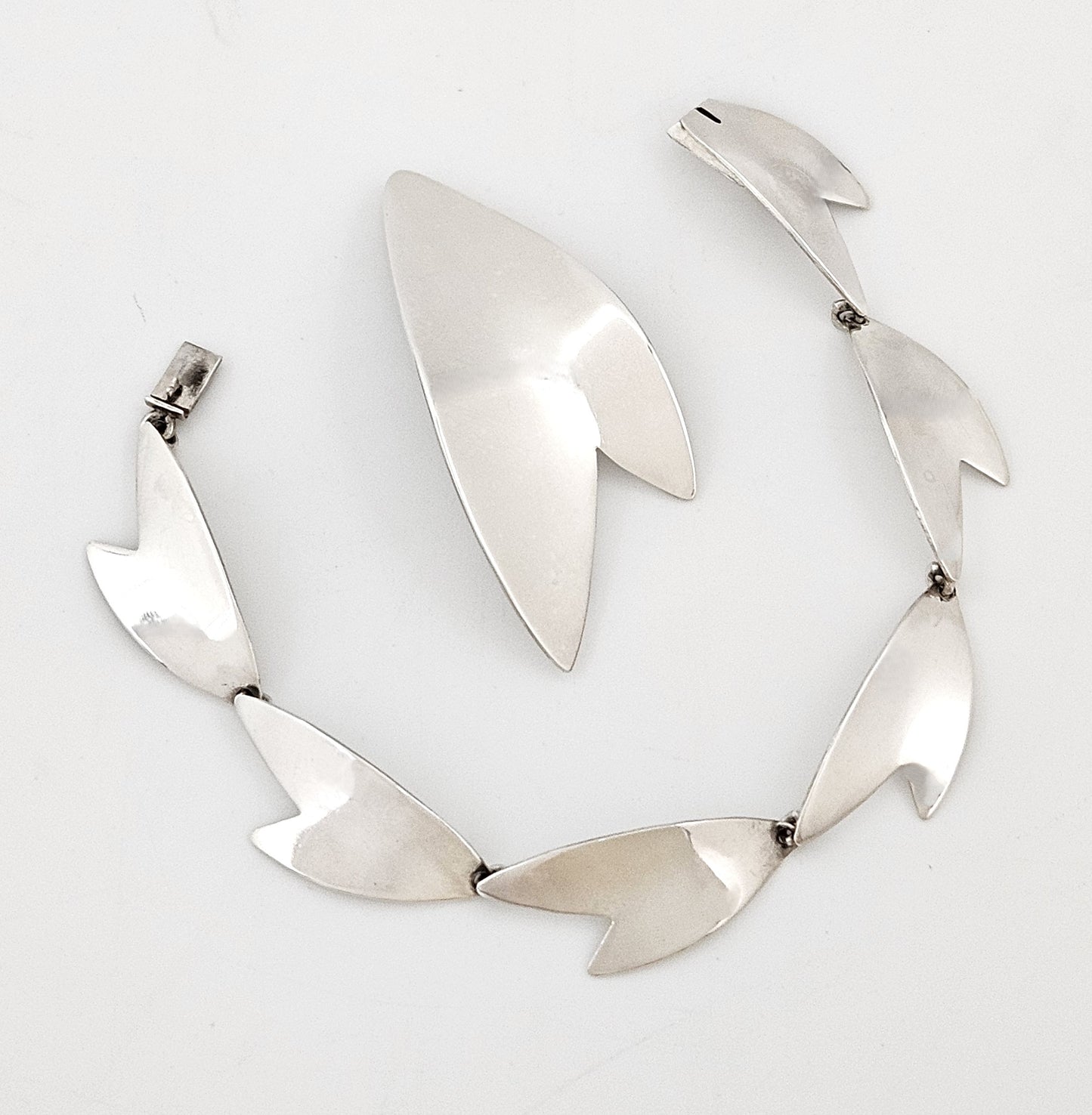 Arne Johansen Danmark Modernistisk Sølv Armbånd + Brochesæt 1960'erne