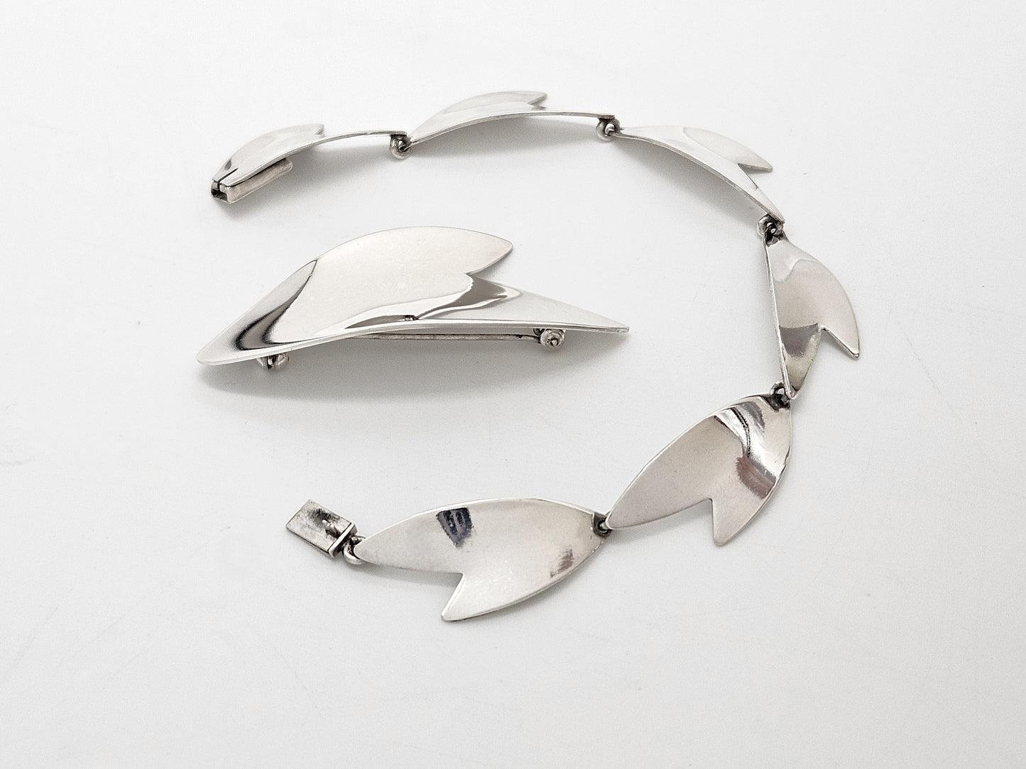Arne Johansen Danmark Modernistisk Sølv Armbånd + Brochesæt 1960'erne