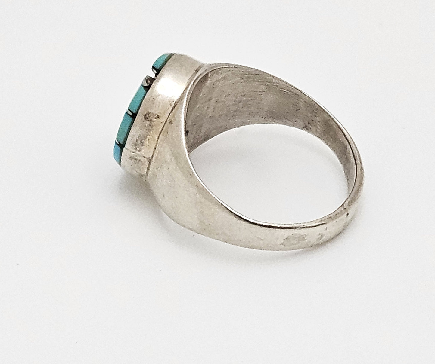Superb Zuni Amy Quandelacy Sterling Turquoise Inlay Hummingbird Ring C. 1980s