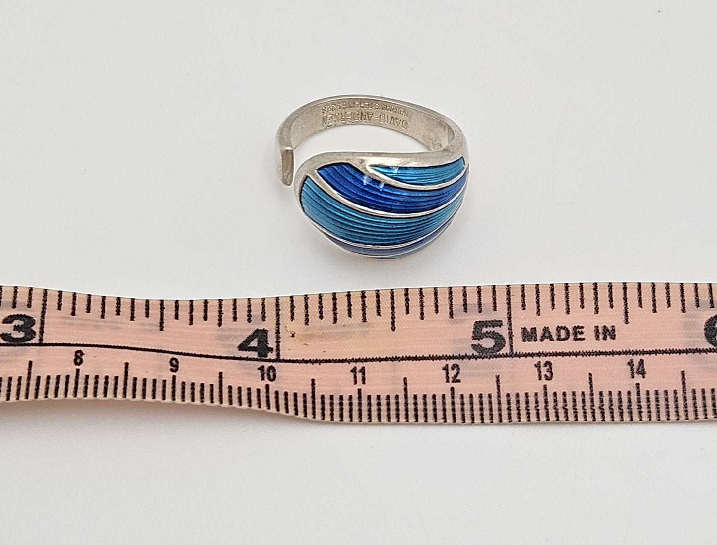 Norsk David Andersen Sterling Sølv & Blå Emalje Vikle-Ring Cirka 1940'erne/50'erne