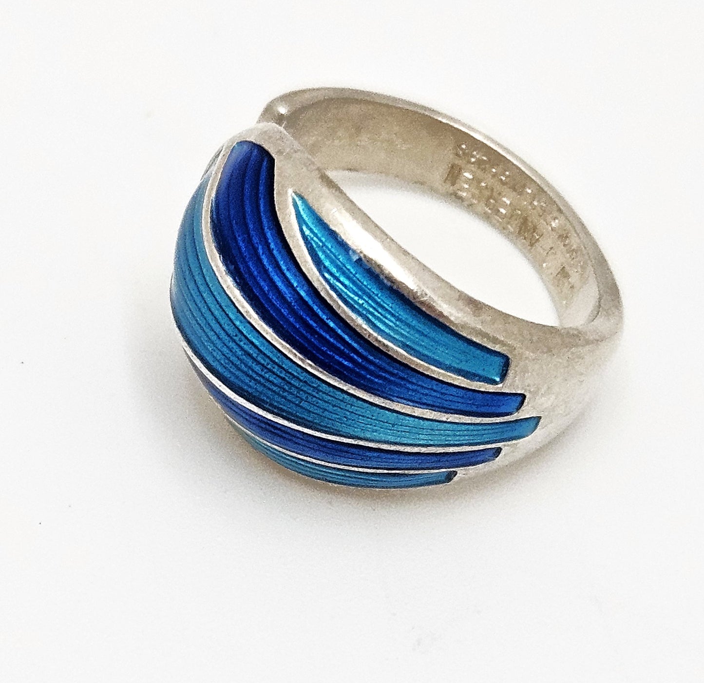 Norsk David Andersen Sterling Sølv & Blå Emalje Vikle-Ring Cirka 1940'erne/50'erne