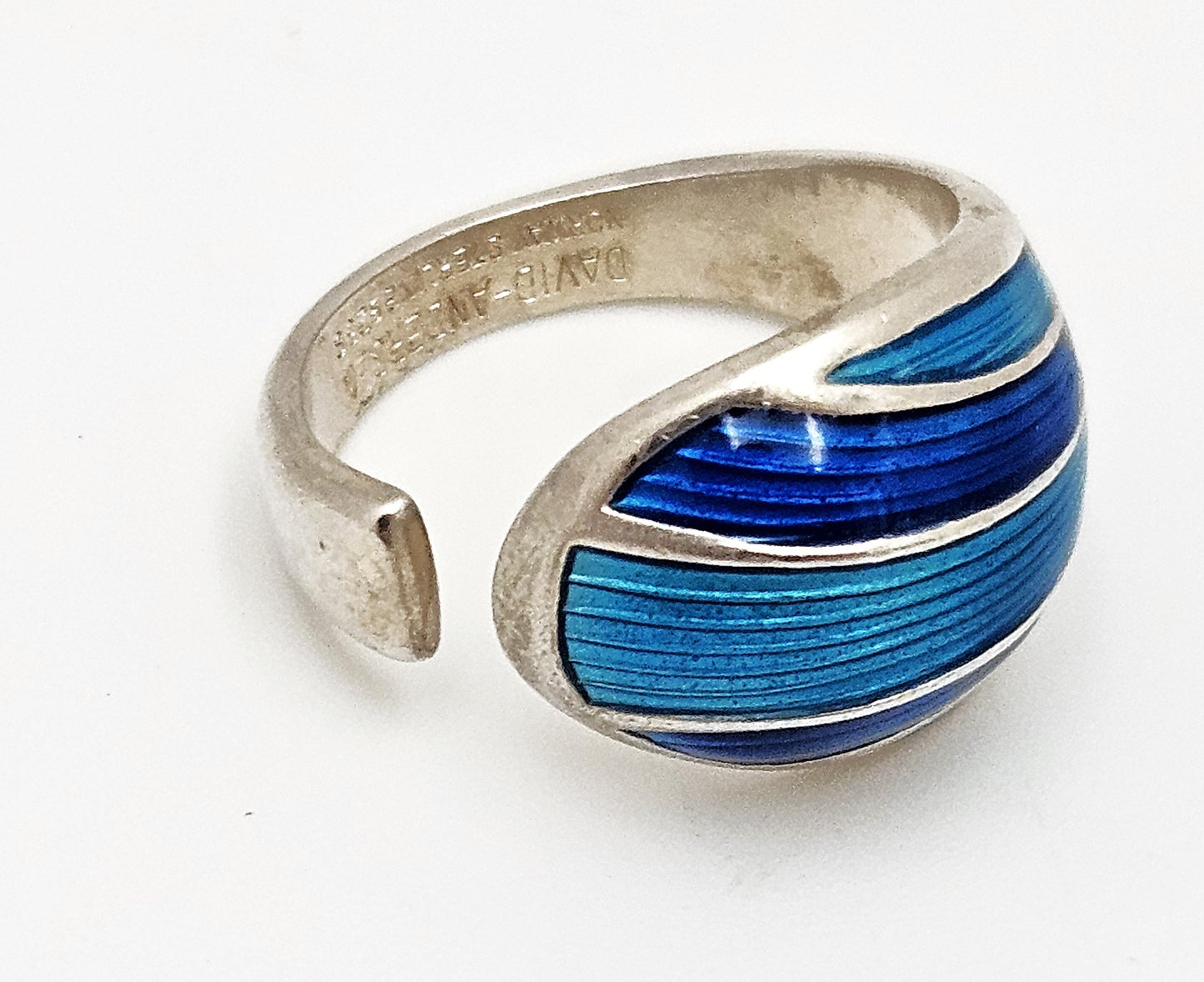 Norsk David Andersen Sterling Sølv & Blå Emalje Vikle-Ring Cirka 1940'erne/50'erne