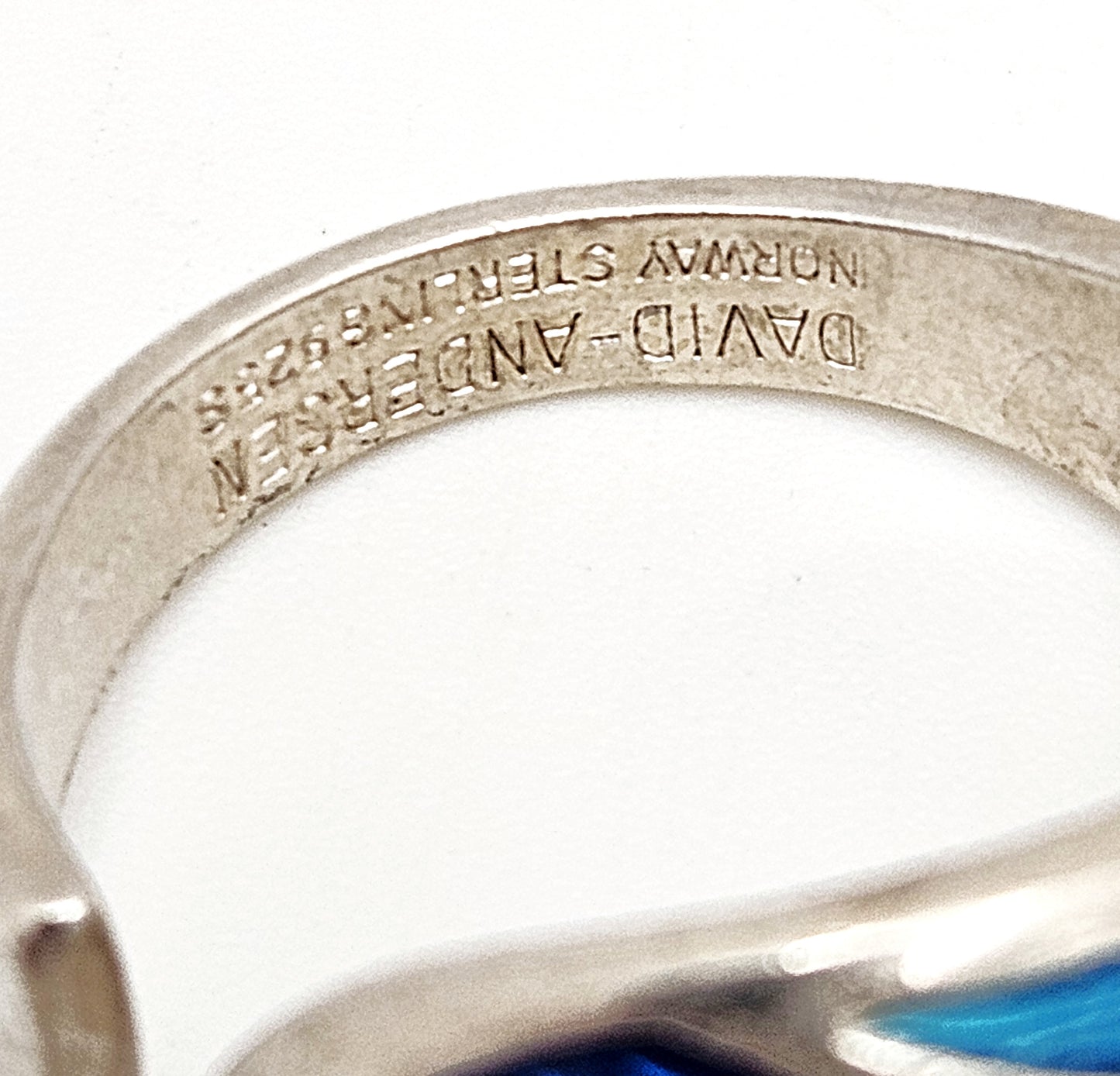 Norsk David Andersen Sterling Sølv & Blå Emalje Vikle-Ring Cirka 1940'erne/50'erne