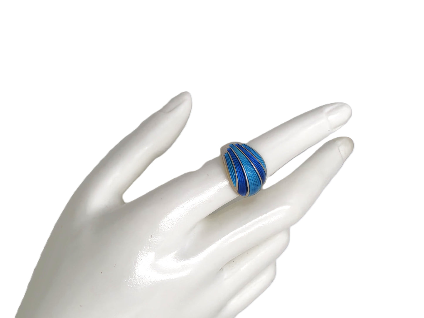 Norsk David Andersen Sterling Sølv & Blå Emalje Vikle-Ring Cirka 1940'erne/50'erne