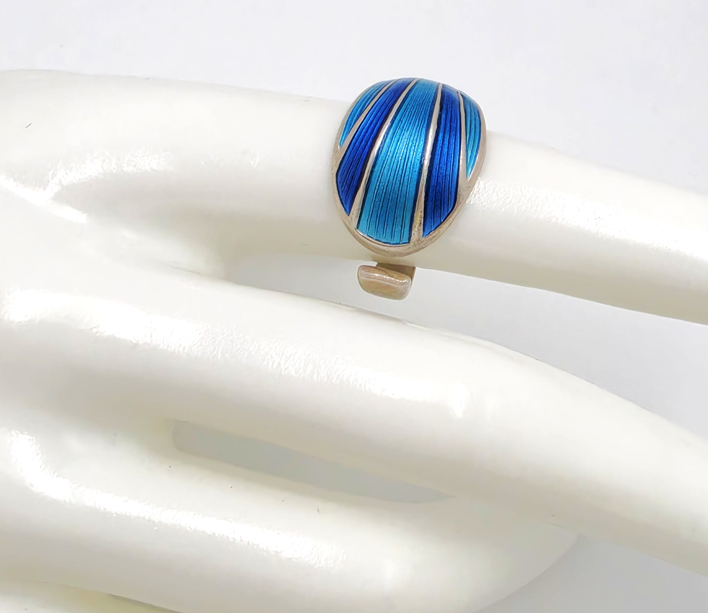 Norsk David Andersen Sterling Sølv & Blå Emalje Vikle-Ring Cirka 1940'erne/50'erne