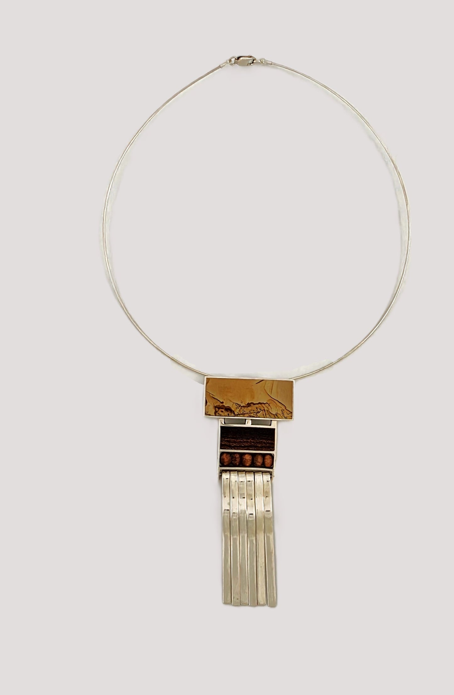 US Designer Keith Harryman Sterling Stone Wood Modernist Pendant Necklace
