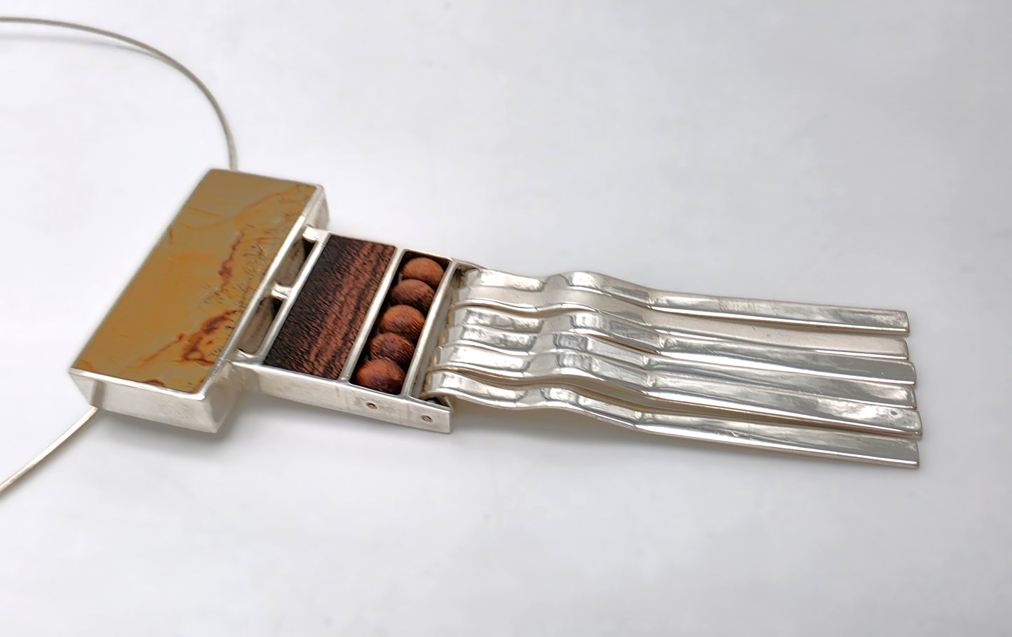 US Designer Keith Harryman Sterling Stone Wood Modernist Pendant Necklace