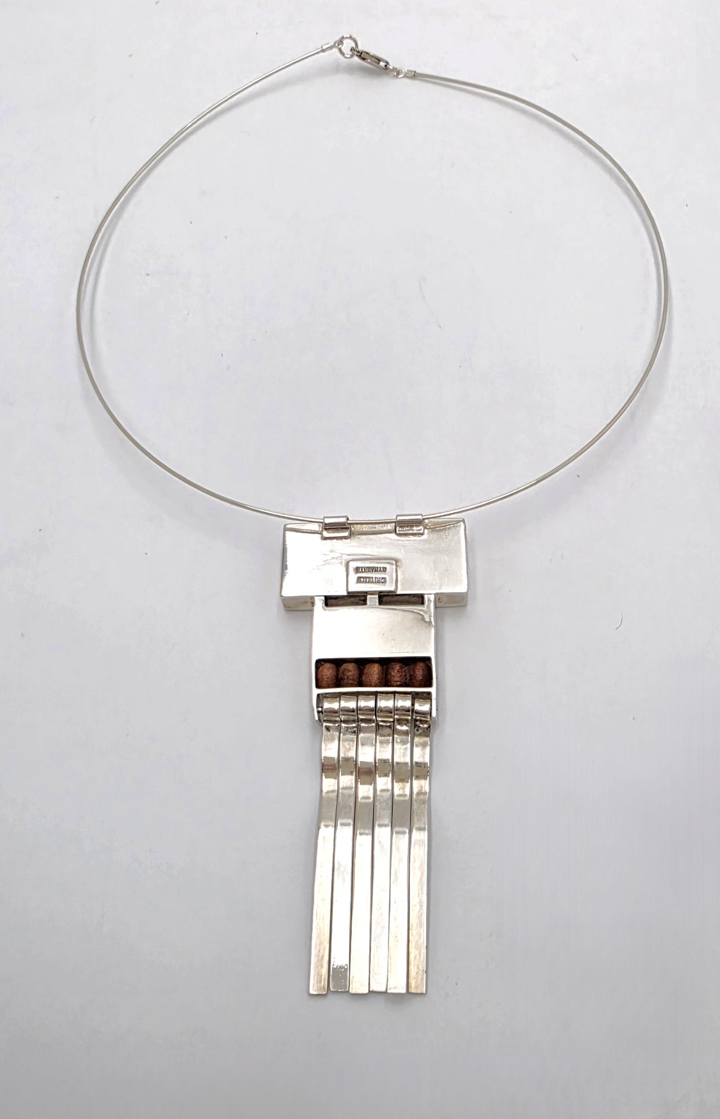 US Designer Keith Harryman Sterling Stone Wood Modernist Pendant Necklace