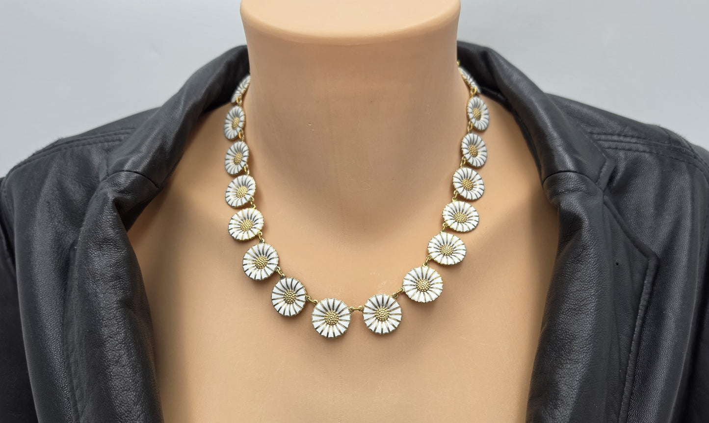 Anton Michelsen Denmark Sterling Enamel Marguerite Daisy Necklace 1940s
