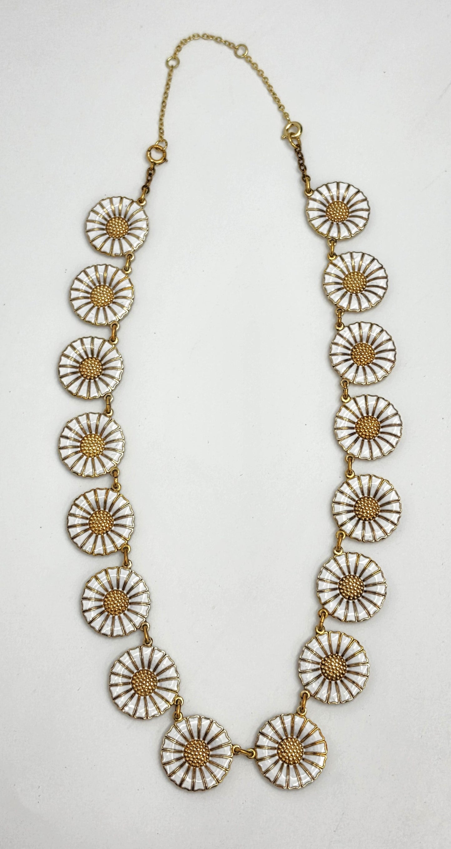 Anton Michelsen Denmark Sterling Enamel Marguerite Daisy Necklace 1940s