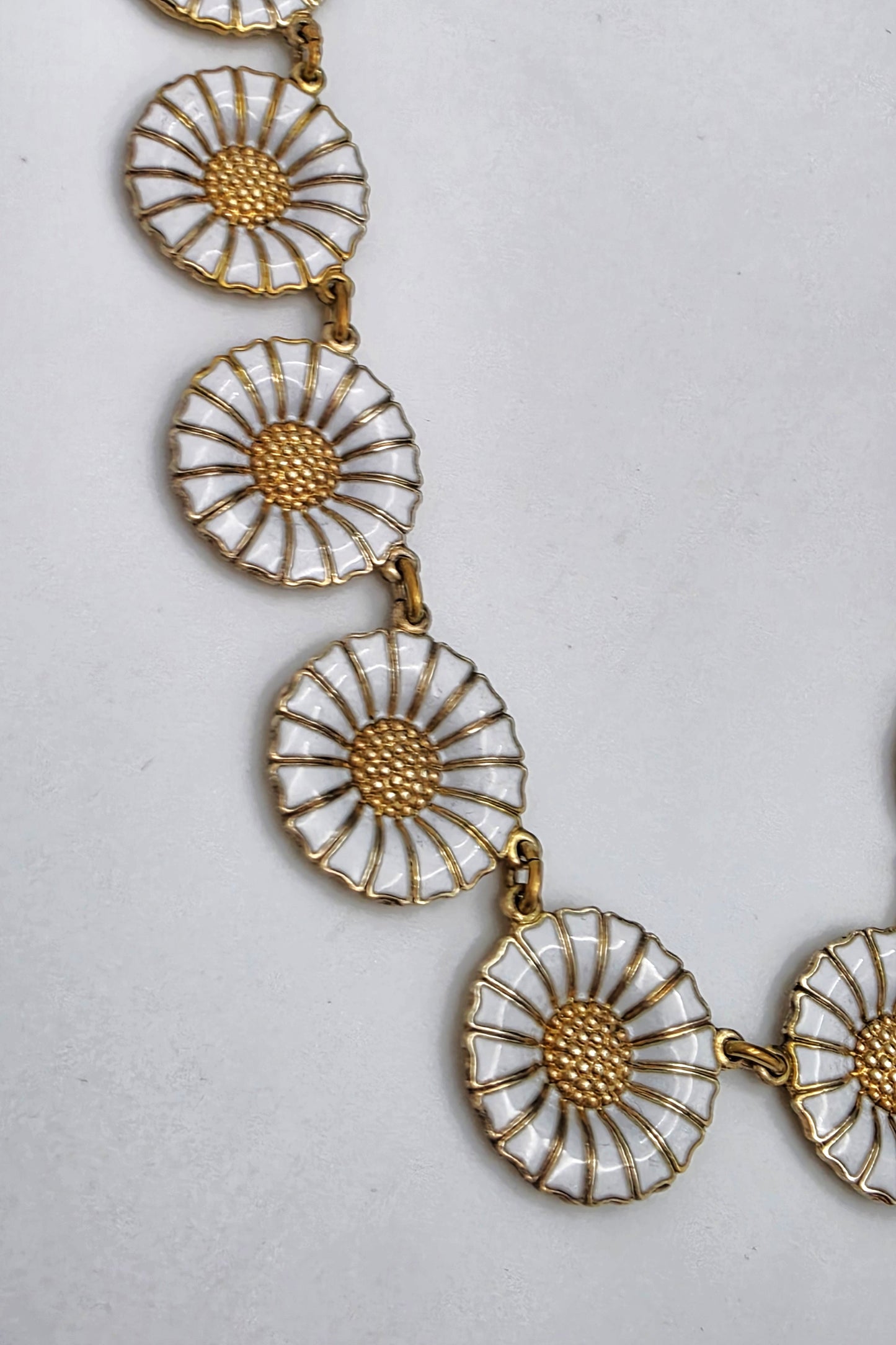 Anton Michelsen Denmark Sterling Enamel Marguerite Daisy Necklace 1940s