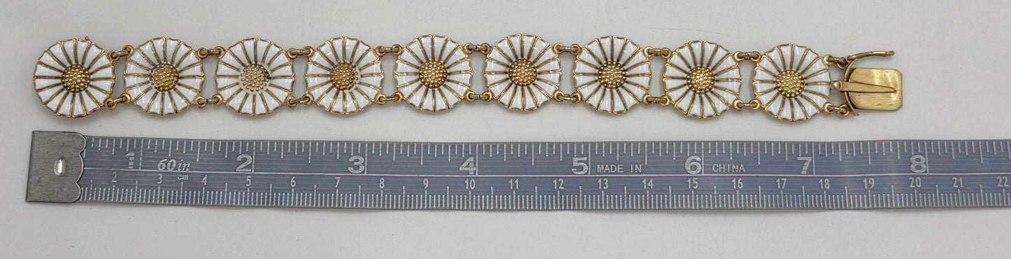 Anton Michelsen Denmark Sterling Enamel Marguerite Daisy Bracelet 1940s