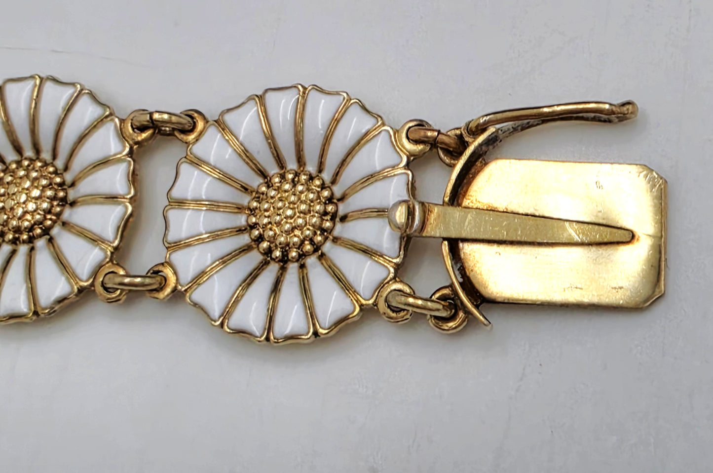 Anton Michelsen Denmark Sterling Enamel Marguerite Daisy Bracelet 1940s