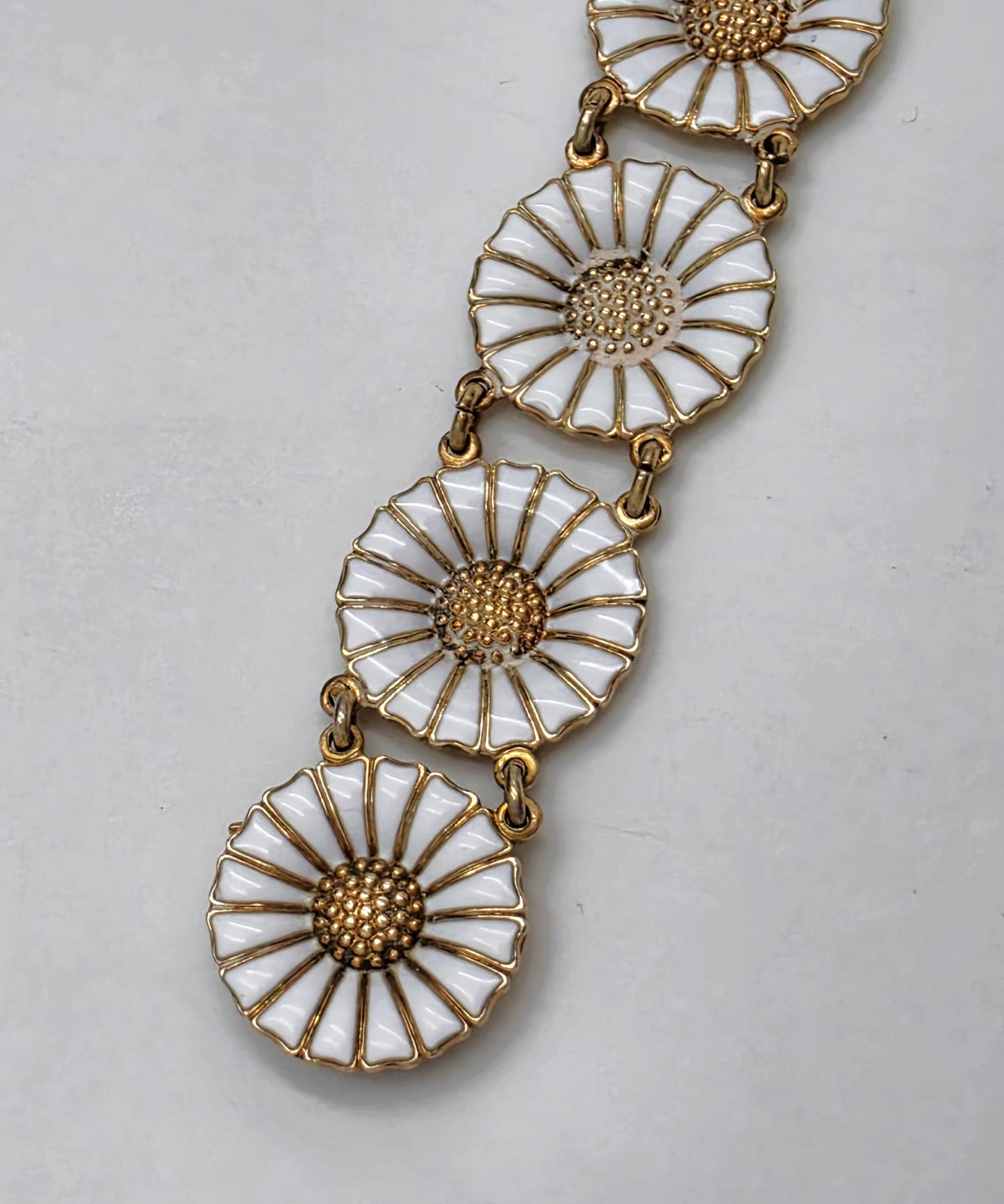 Anton Michelsen Denmark Sterling Enamel Marguerite Daisy Bracelet 1940s