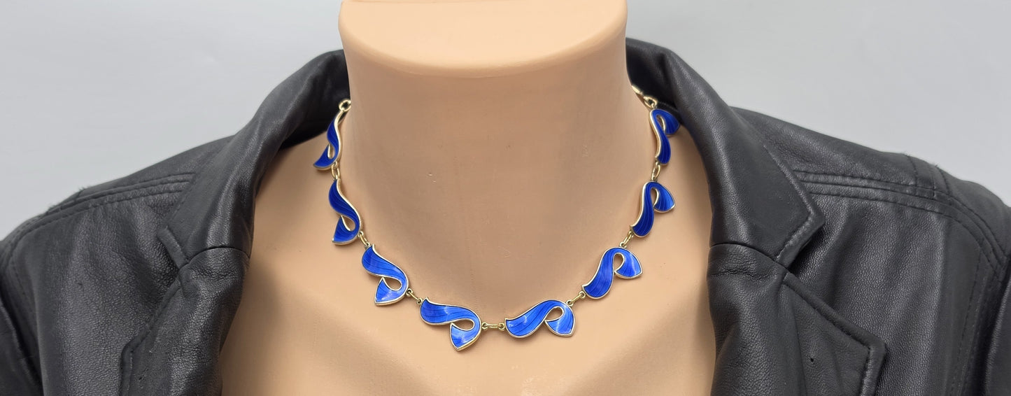 Ivar Holth Norway Sterling Enamel Retro Modernist RARE Necklace 1940's