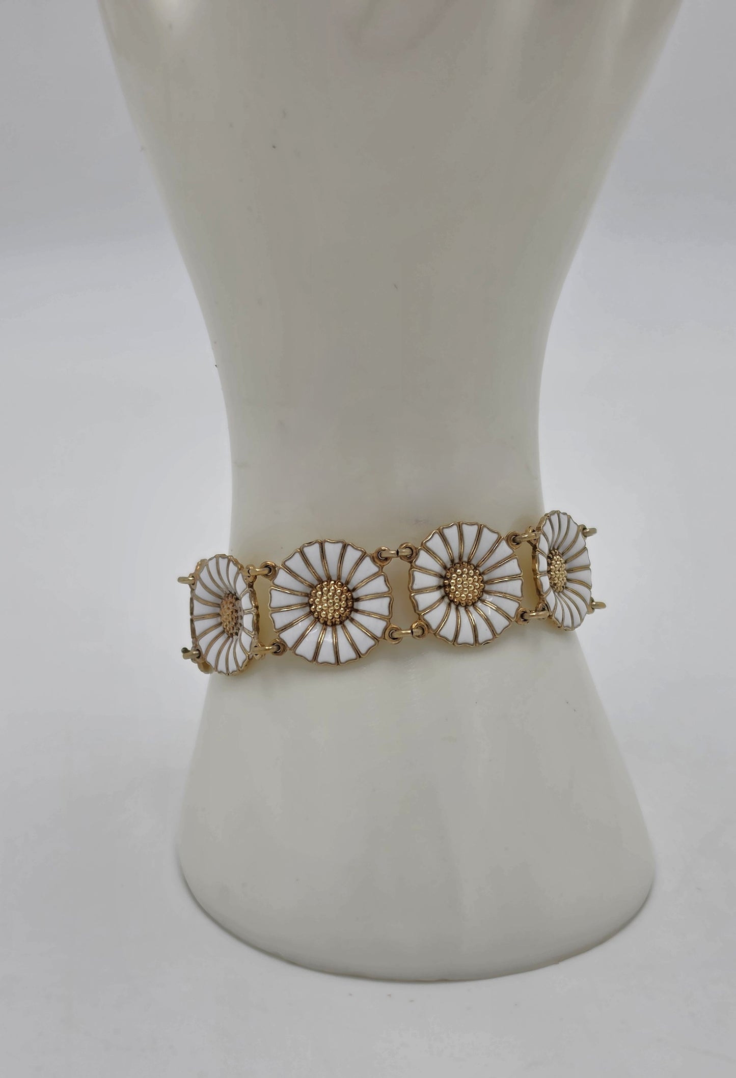Anton Michelsen Denmark Sterling Enamel Marguerite Daisy Bracelet 1940s