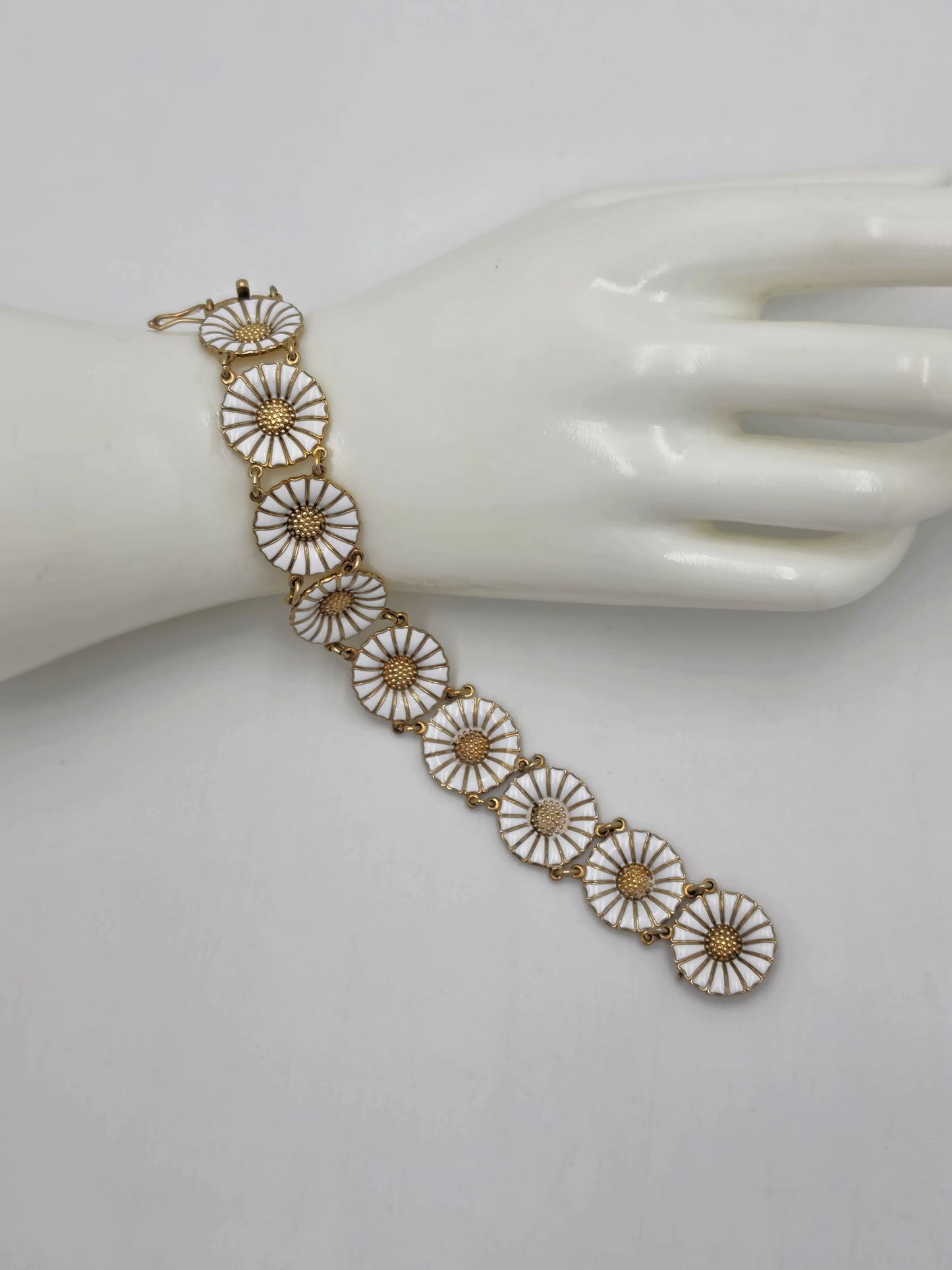 Anton Michelsen Denmark Sterling Enamel Marguerite Daisy Bracelet 1940s