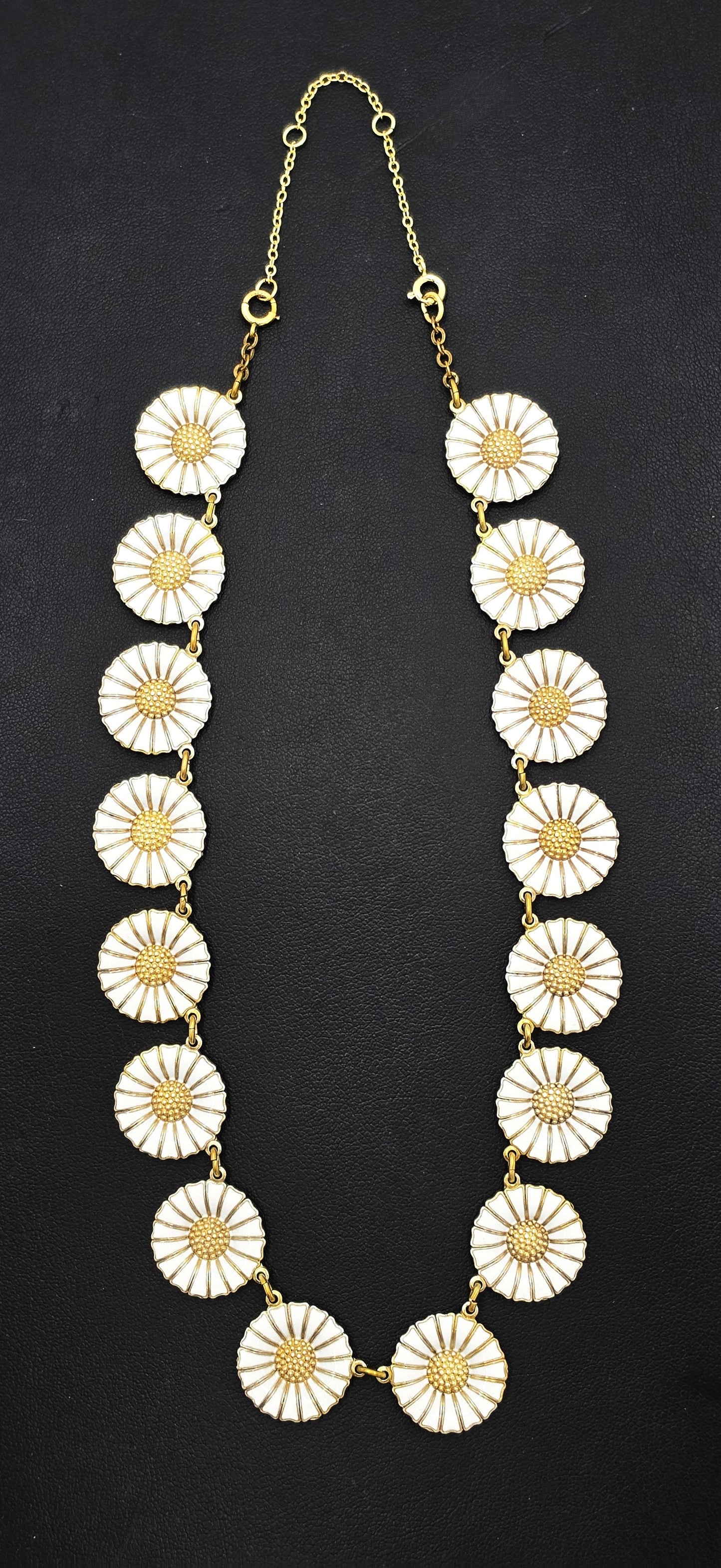 Anton Michelsen Denmark Sterling Enamel Marguerite Daisy Necklace 1940s