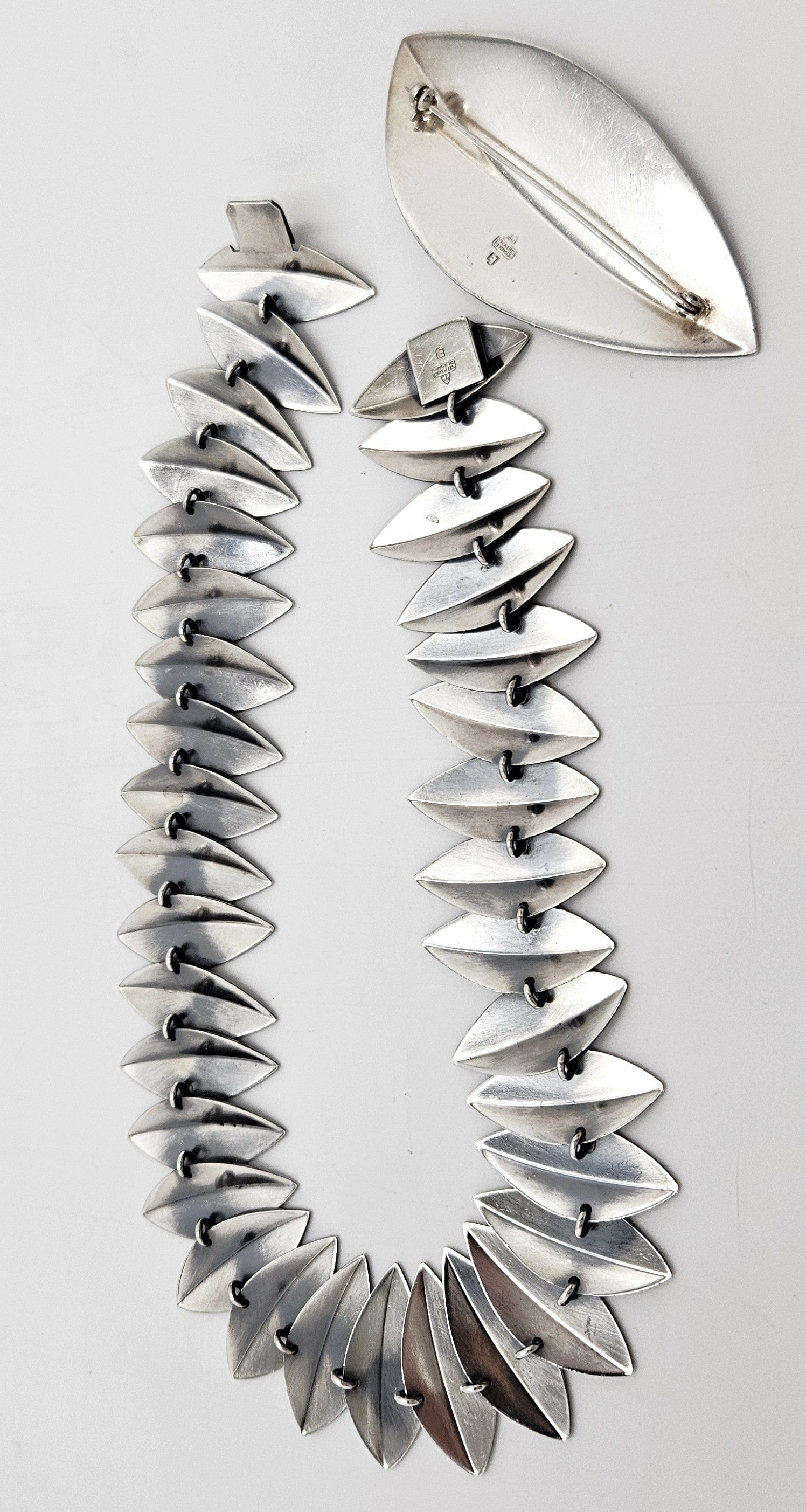 Anton Michelsen Jewelry Rare Eigil Jensen for Anton Michelsen Denmark Sterling Necklace Brooch Set 1950s