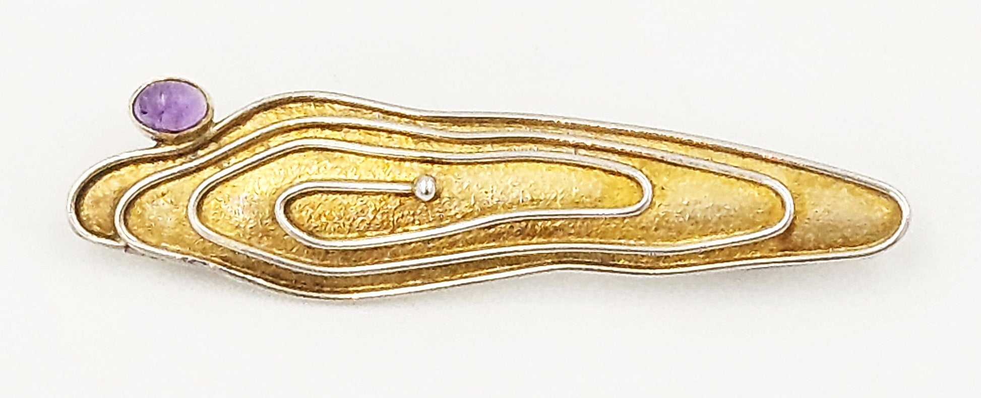 Artisan Brooch Jewelry Artisan Gilt Sterling & Amethyst Large Abstract Modernist Brooch