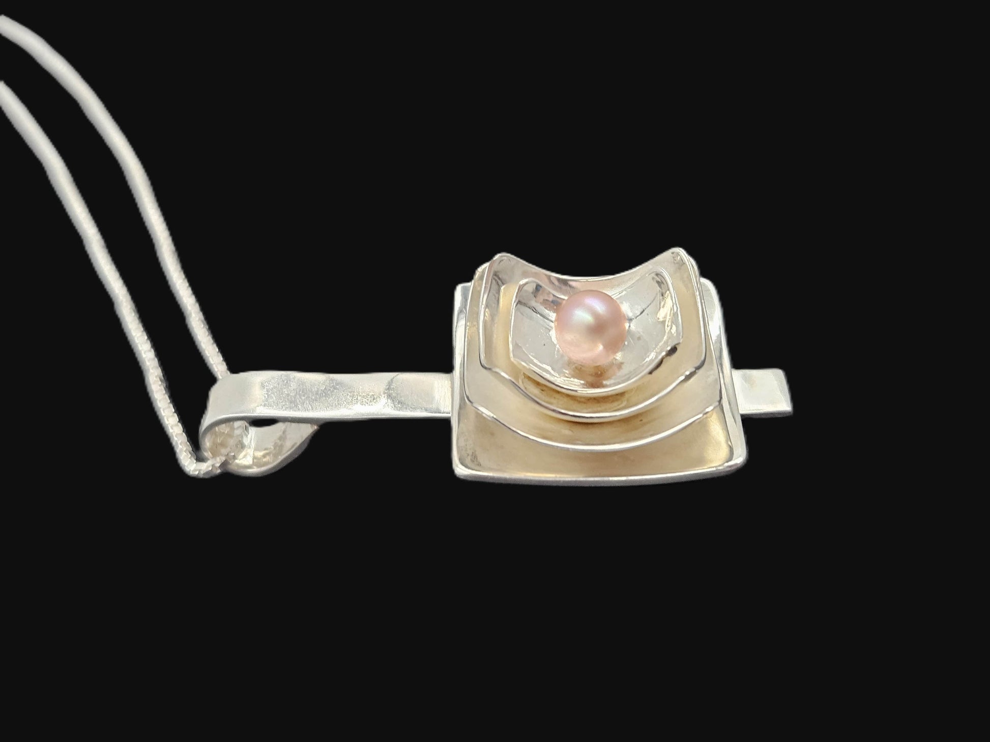 Artisan Sterling Necklace Jewelry .925 Signed Modernist Artisan Cultured Pearl Necklace 21.82 grams