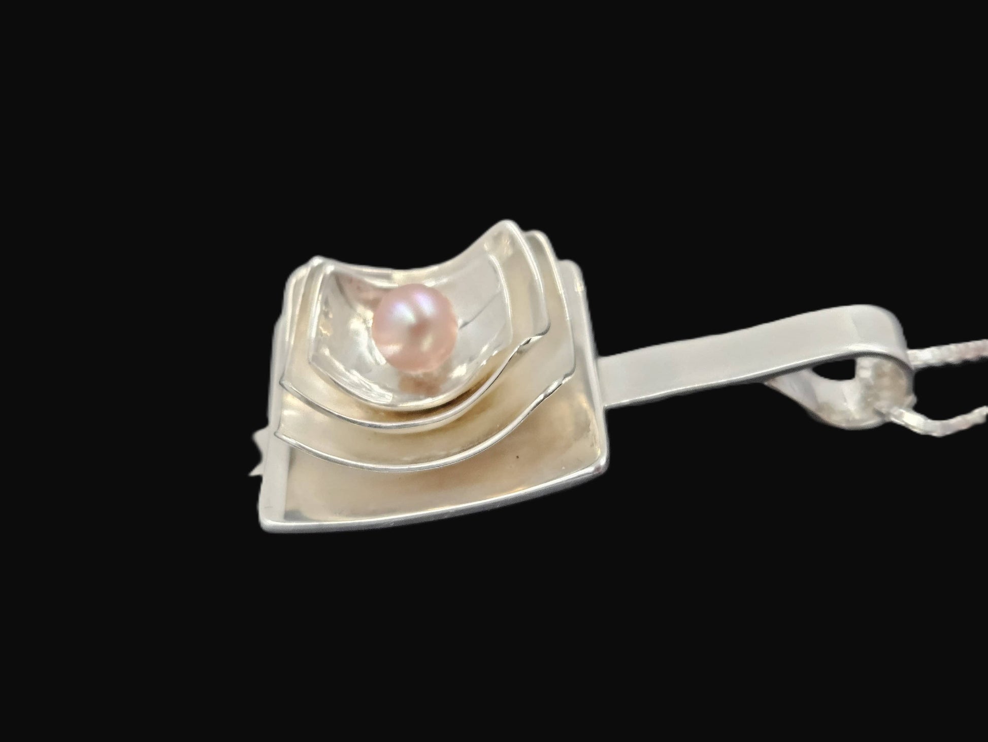 Artisan Sterling Necklace Jewelry .925 Signed Modernist Artisan Cultured Pearl Necklace 21.82 grams